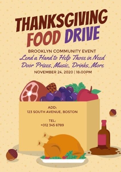 fundraisers, events, prizes, Thanksgiving Food Drive Poster Template