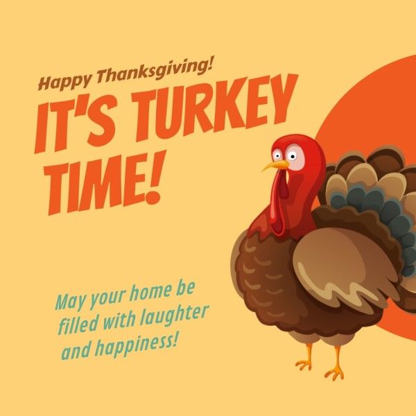 happy, wishes, greeting, Orange Illustration Thanksgiving Turkey Instagram Post Template