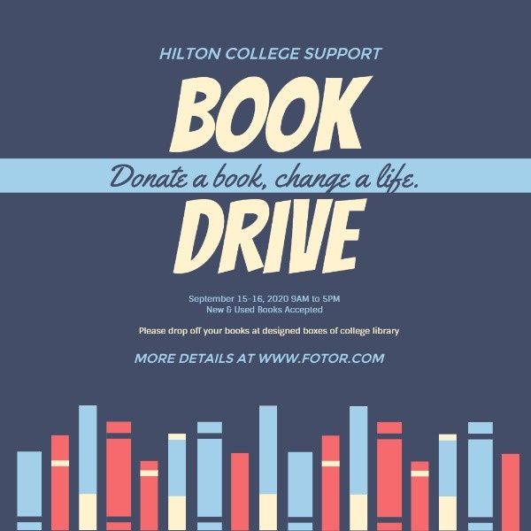 event, donation, charity, Book Drive  Instagram Post Template