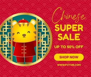 traditional chinese new year, year of the tiger, 2022, Red Chinese New Year Sale Facebook Post Template