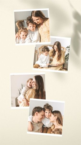 love, photo frame, polaroid, Creamy White Clean Family Collage Photo Collage 9:16 Template
