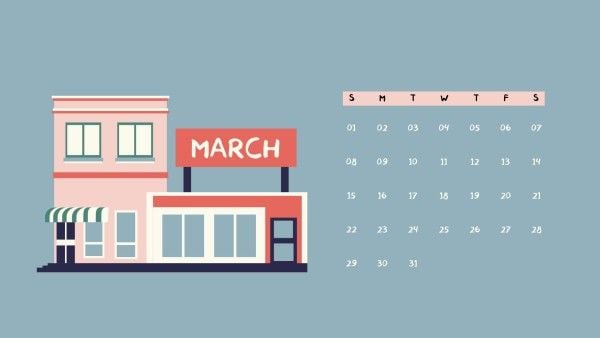 store, daily, desk, Blue March Calendar Template