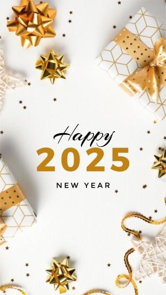 2025, gift, gift box, White Minimal Happy New Year Instagram Story Template