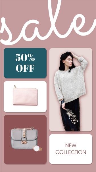 promotion, business, style, Pink Background Of Fashionable Accessory Sale  Instagram Story Template