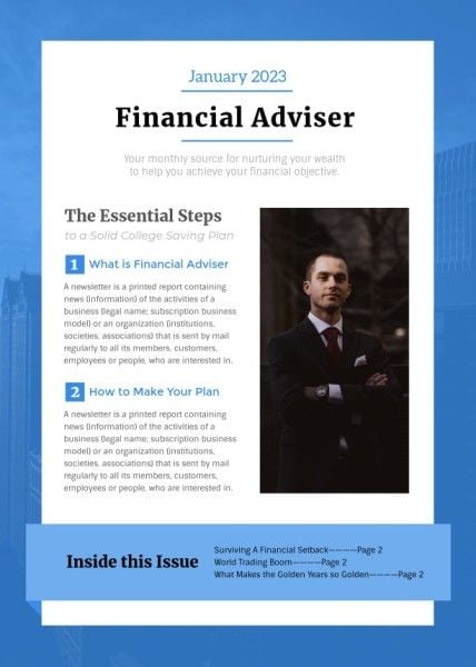 business, finance, frame, Blue Financial Adviser Newsletter Template