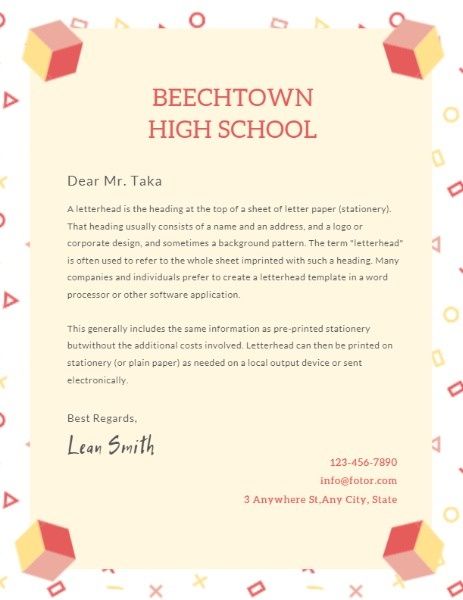 business, firm, office, Private High School Letter Letterhead Template