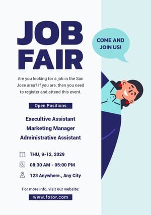 hiring, hire, employment, Blue Illustration Job Fair Poster Template