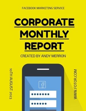 business, company, firm, Yellow And Simple Facebook Market Corporate Monthly Report Template