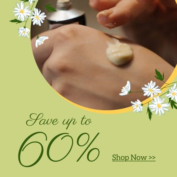 discount, flower, woman, Green Cosmetics Promotion Ads Instagram Ad Template