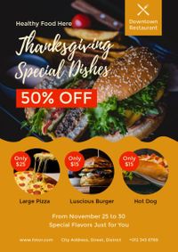 restaurant, hamburger, pizza, Black Thanksgiving Special Dishes Sale Poster Template