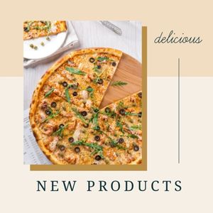 food, social media, delivery, White Pizza New Product Delicious Instagram Post Template