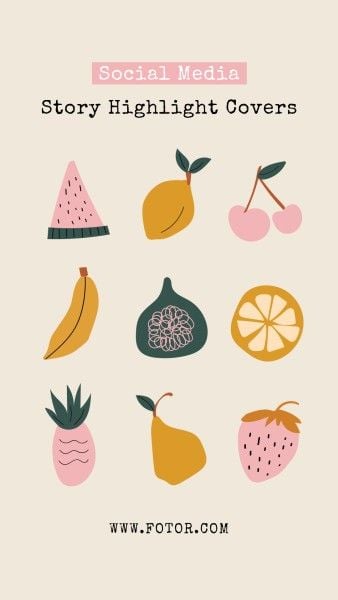 instagram story, cartoon, summer, Illustration Creative Fruits Instagram Highlight Cover Template