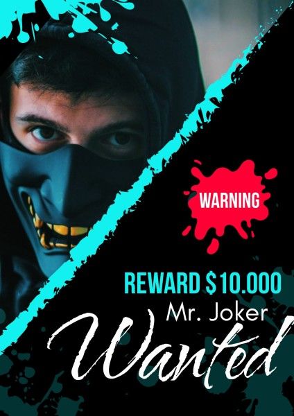 reward, looking for, characteristic, Black And Blue Warning Wanted Poster Template