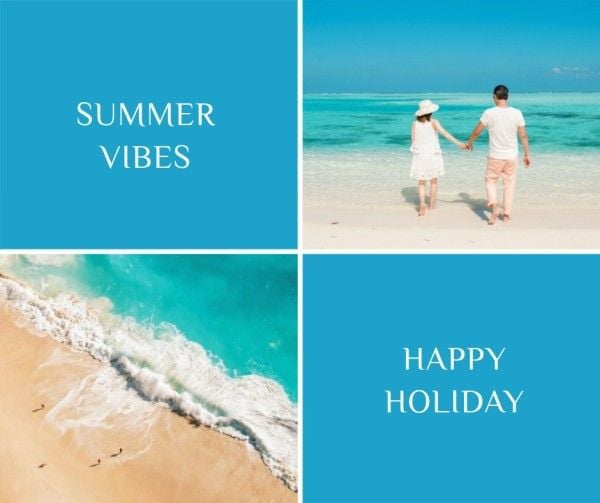 vacation, trip, tour, Blue And Relax Time Photo Collage Facebook Post Template