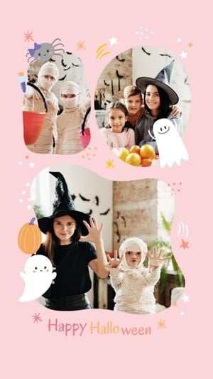 family, holiday, festival, Pink Illustration Happy Halloween Photo Collage Instagram Story Template