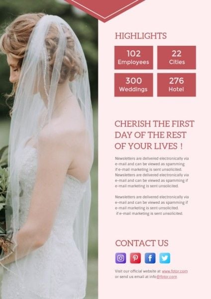 marketing, promotion, promo, Pink Wedding Service Newsletter Template