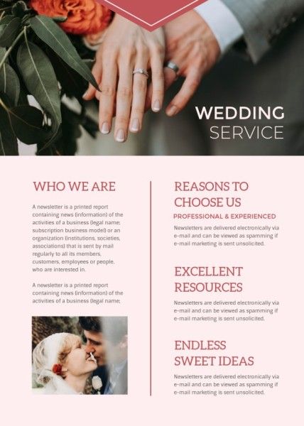marketing, promotion, promo, Pink Wedding Service Newsletter Template