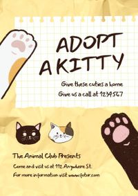 cat, animal, pet, Yellow Adopt A Cute Kitty Poster Template
