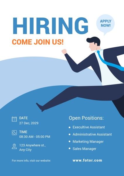 hire, employment, recruit, Blue Illustration Hiring Poster Template