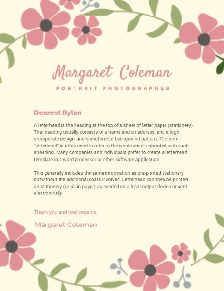 business, office, company, Lace And Flower Letterhead Template