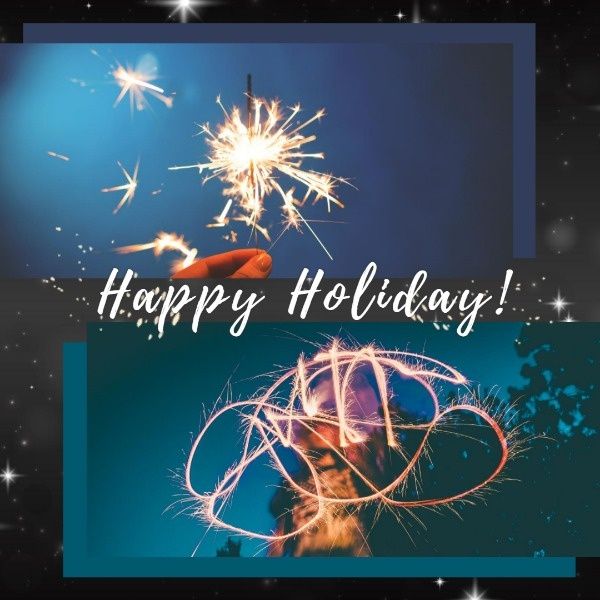 firework, new year, winter, Blue Happy Holiday Collage Instagram Post Template