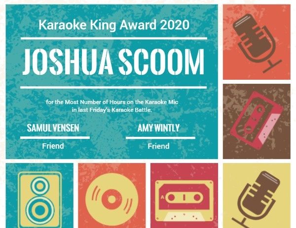 competition certificate, sing competion, award, Karaoke King Certificate Template