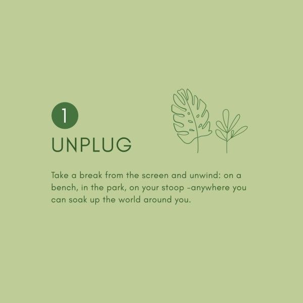 unplug, work, bench, Green Take A Break Instagram Post Template