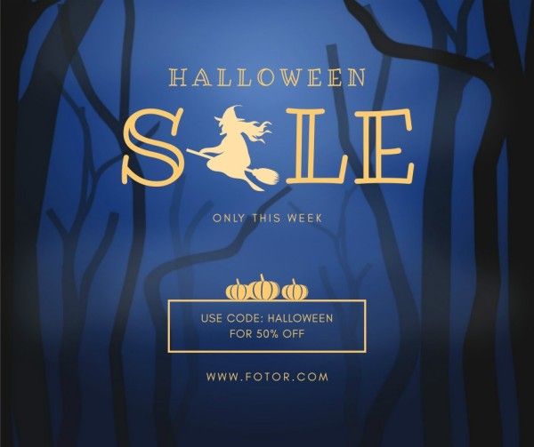 promotion, discount, promo, Dark Blue Illustration Halloween Sale Facebook Post Template