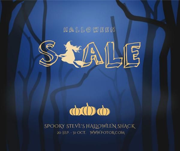 sales, promotion, discount, Illustrated witch halloween invitation Facebook Post Template