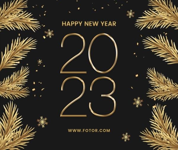 celebration, greeting, 2023, Black Gold Modern Happy New Year Facebook Post Template