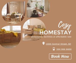 marketing, business, booking, Brown Background Of Collage Homestay Facebook Post Template