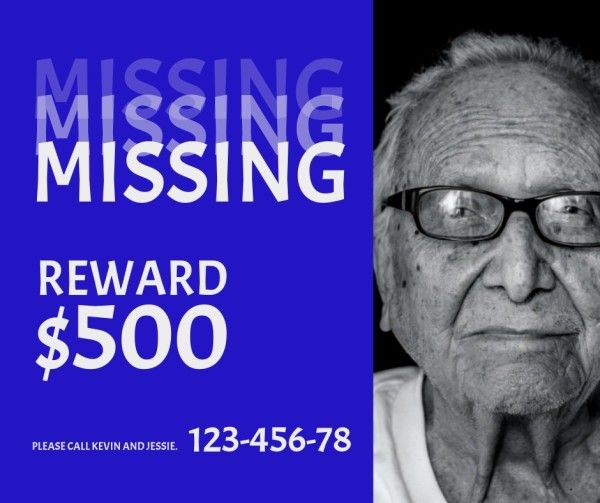 poster, help, reward, Blue Missing Person Search Notice Facebook Post Template