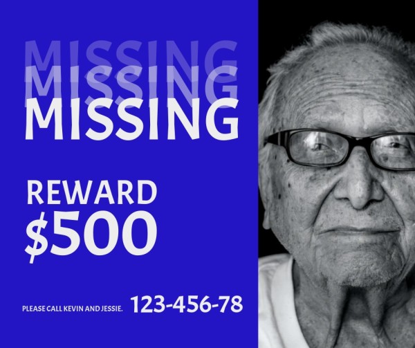 Blue Missing Person Search Notice Facebook Post