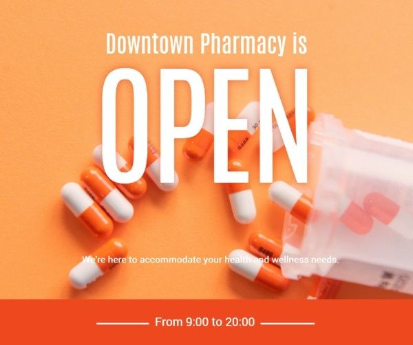 drug store, opening, store, Modern Downtown Pharmacy  Facebook Post Template