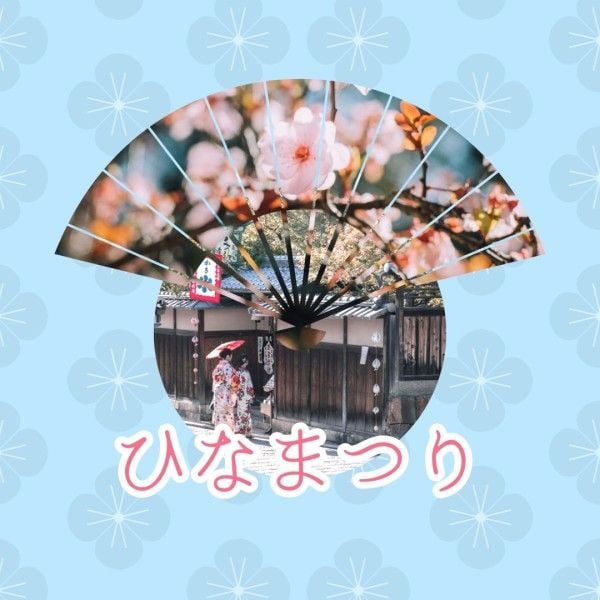 ひなまつり, ひな祭り, 春, Blue Fan Shape Doll Festival Photo Collage (Square) Template