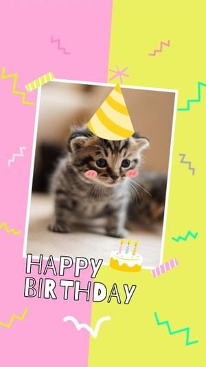pet, greeting, wishing, Pink And Yellow Joyful Happy Birthday Instagram Story Template