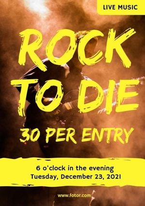 rock to die, singer, vector, Yellow Rock Live Music  Poster Template
