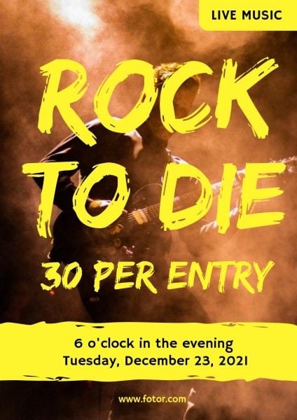 rock to die, singer, vector, Yellow Rock Live Music  Poster Template