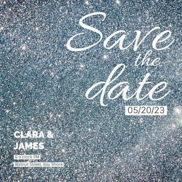 shine, shiny, wedding, Silver Glitter Save The Date Invitation Instagram Post Template