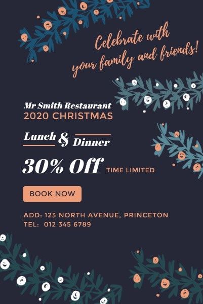 dinner, holiday, promotion, Christmas Restaurant Special Offer Pinterest Post Template