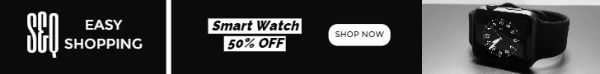 shopping, electronic, shop, Online Sale Black Smart Watch Banner Ads Leaderboard Template