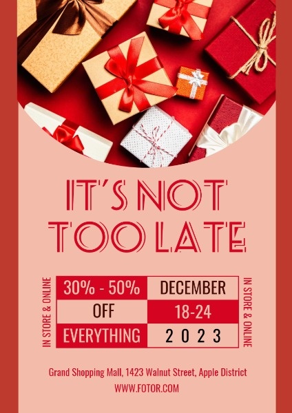 红色圣诞礼品盒 英文海报