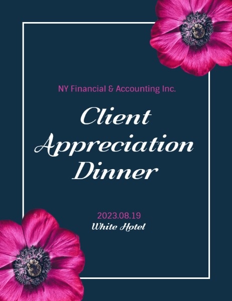 Pink Flower Blue Background Client Appreciation Party Program Program