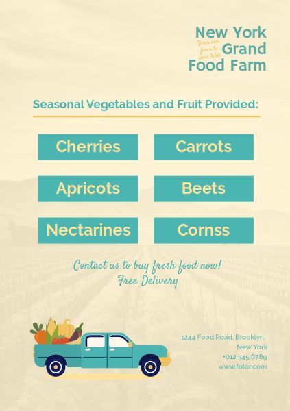 vegetable, fruit, fresh, Food Farm List Flyer Template