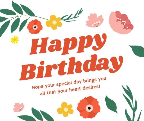 floral, comic, greetings, Yellow Flower Happy Birthday Card Facebook Post Template