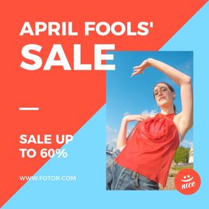 april fools' day, celebration, festival, Red And Blue Fashion April Fools' Sale Instagram Post Template