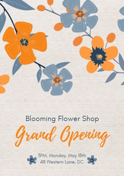 celebrate, celebration, grand opening, Bloom Flower Shop Opening Invitation Template