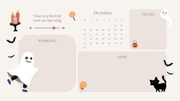 calendar, schedule, to do list, Beige Illustration Halloween Working Desktop Organizer Desktop Wallpaper Template