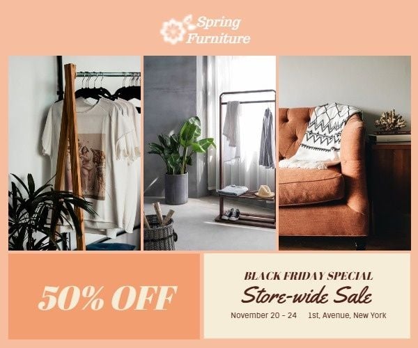 black friday, promotion, discount, Orange Spring Furniture Sale Ads Medium Rectangle Template