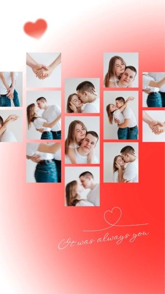 lovers, couple, valentine, Red Love Collage Photo Collage 9:16 Template